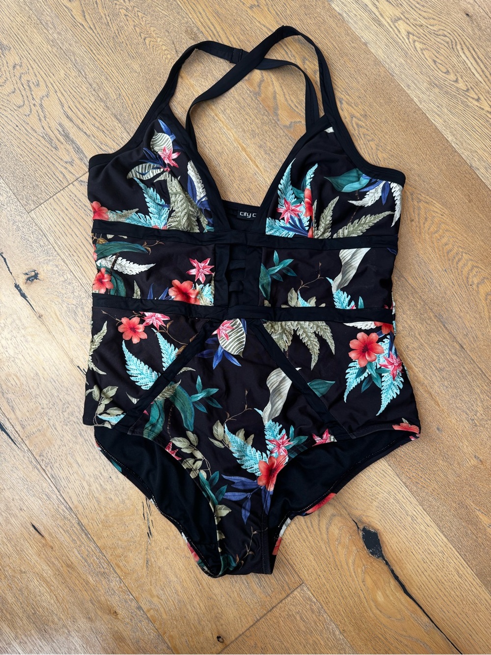 City Chic Black Floral One-Piece Swimsuit